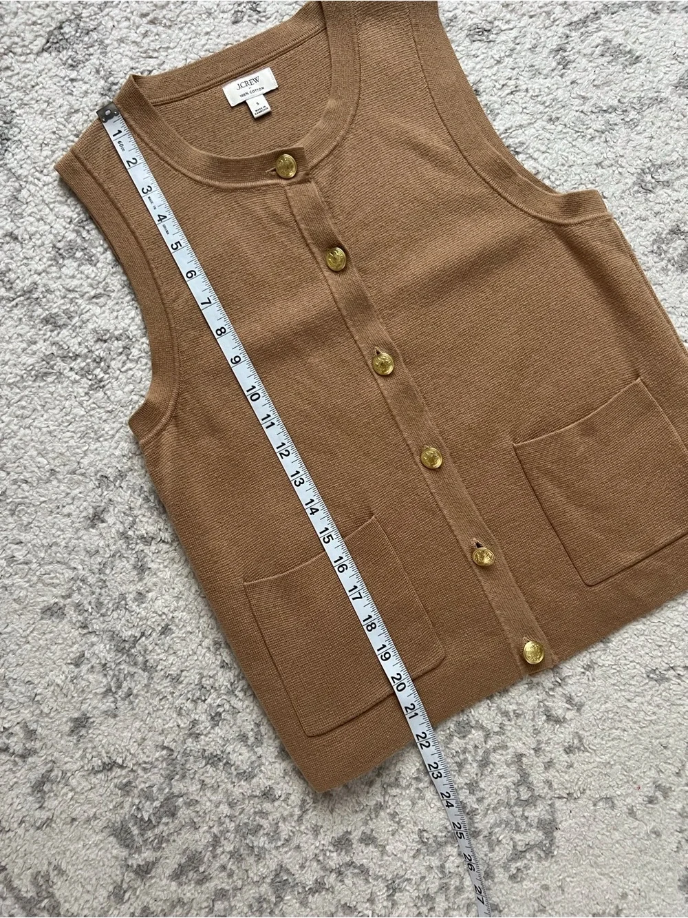 J Crew Tan Sweater Vest Button Front Preppy Normcore Classic Cotton Small